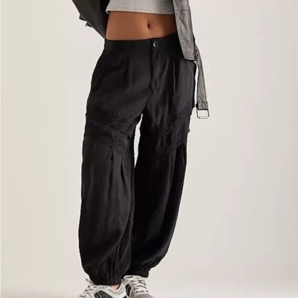 Anthropologie Black Pierced Lace Jogger Pants